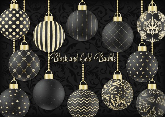 Black and Gold Christmas Bauble for Decorative Elements