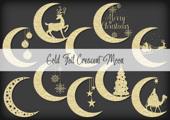 Gold Foil Christmas Crescent Moon Decorative Elements