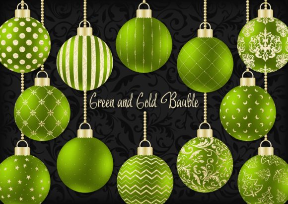 Green and Gold Christmas Bauble for Decorative Elements