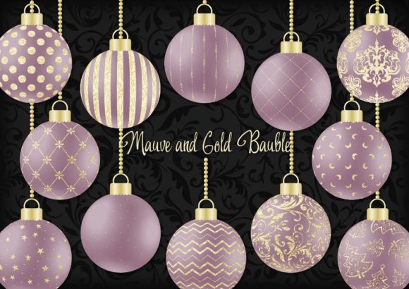 Mauve and Gold Christmas Bauble Decorative Elements