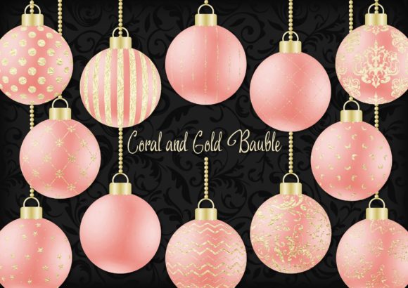 Peach and Gold Christmas Bauble Decorative Elements