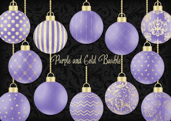 Purple and Gold Christmas Bauble Decorative Elements
