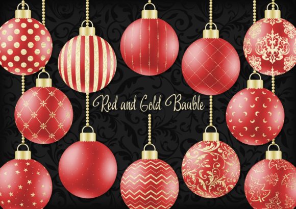 Red and Gold Christmas Bauble for Decorative Elements