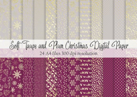 Soft Taupe and Plum Christmas Patterns