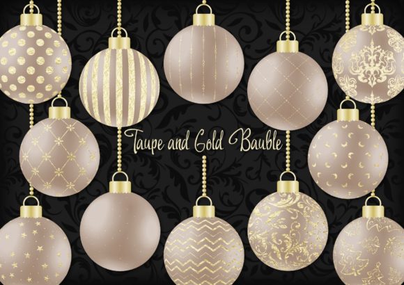 Taupe and Gold Christmas Bauble Decorative Elements