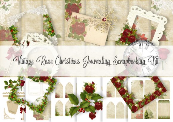 Vintage Rose Christmas Journaling Kit for Decorative Elements
