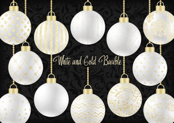 White and Gold Christmas Bauble Decorative Elements
